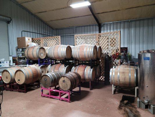 Wine resting in the barrel