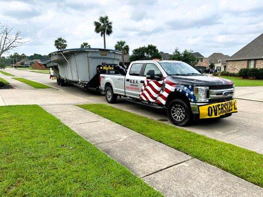 Hauling a fiberglass pool for our friends at Tejas Pools.