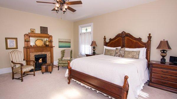 Caleb's room, king suite, fireplace and jacuzzi tub.