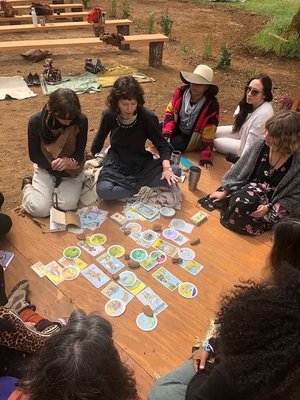 teaching a Tarot workshop at the Spirit Weavers Gathering, Cave Junction, OR, June 2019