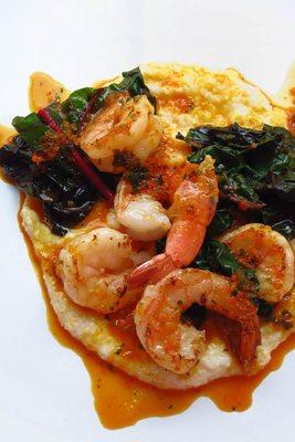 Sauteed Shrimp and Grits with Swiss Chard