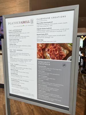 posted menu; note that the foods don't match descriptions