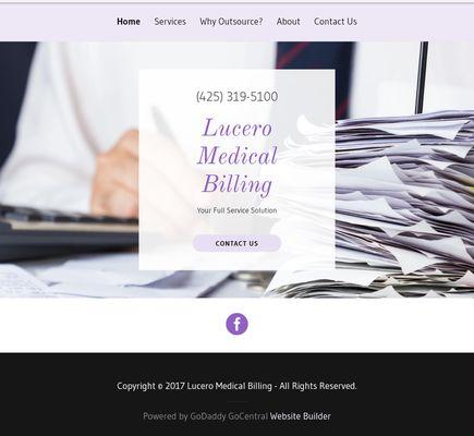 Lucero Medical Billing Website Home Page - White & Purple