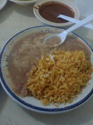 Beans and rice.  Both were mildly seasoned.