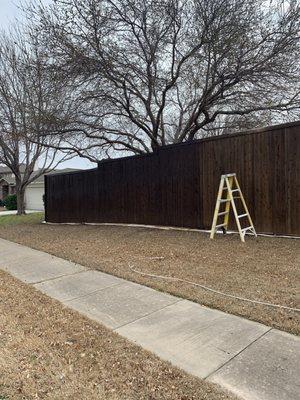 Painting this fence with medium dark brown oil based stain