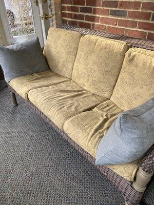 Porch sofas cushions before restuffed