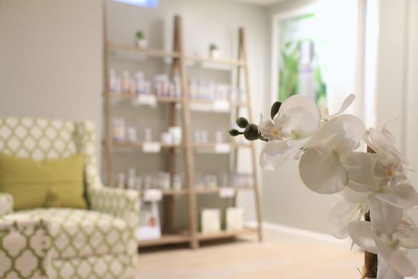 Our Beautique is a relaxing enviornment where you can unwind and shop before and after your treatment!