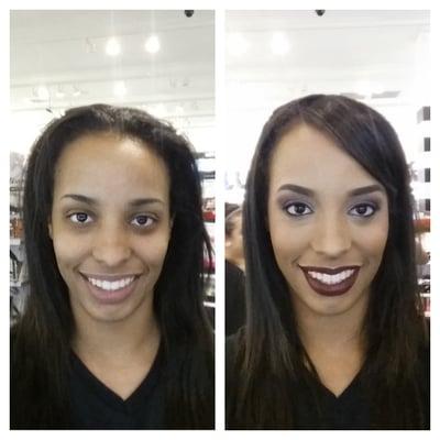 Before and After of a young ladies makeup done by Sarah B. Hair and Makeup