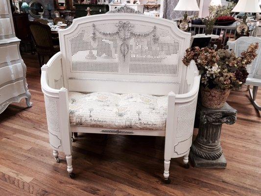 French hand painted Headboard  / Foot board turned into a loveseat.