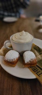 COFFEE & DONUTS  Coffee Pot de Crème, Coffee & Fernet Ice Cream, Brown Butter Beignets, Salted Caramel