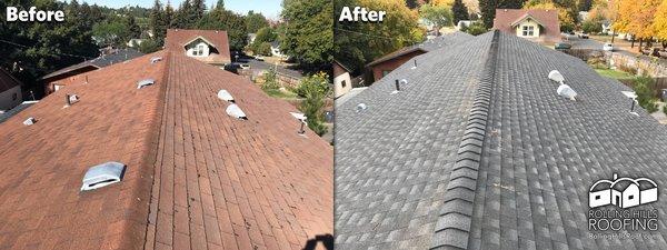 Switching from red 3-tab shingles to gray architectural shingles really transformed the look of this home.