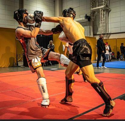 Protege Manny Hernandez(Black Shorts) Competing in IKF Muay Thai PKB winning his match.