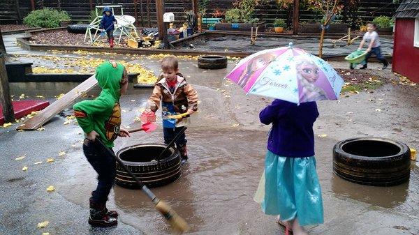 The kids love to be outside, rain or shine.