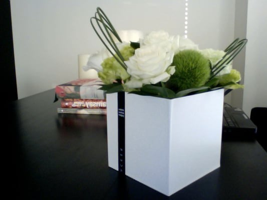 White roses & green poms