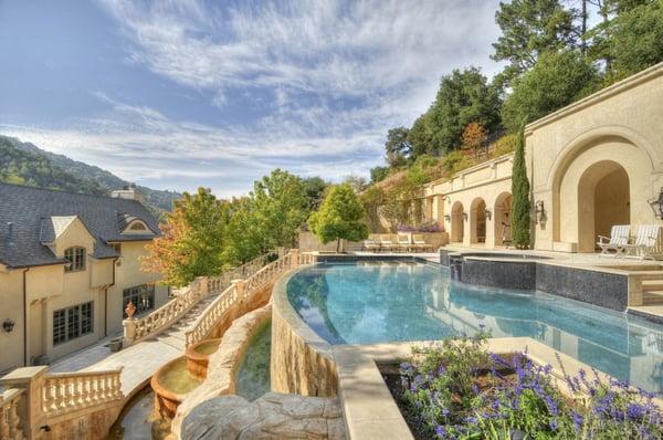 The beautiful pool area of the same French Chateau.