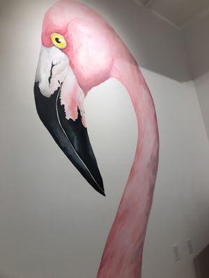 Flamingo painting in the waiting room