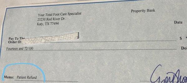 My Patient Refund for 1.26.2017 visit