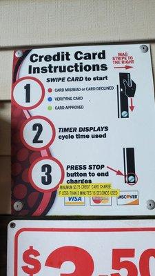 Instructions for using a debit or credit card for the wash.