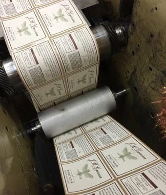 Flexographic press run for J.K. Carriere Wine's 2013 Vespidae Pinot Noir on December 19, 2014