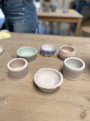 Beginner class pieces pre-glaze