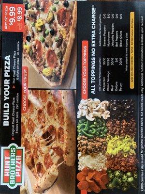 Front of pizza menu