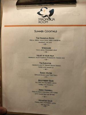 Summer Cocktail Menu