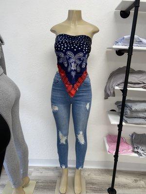 Scarf top and jeans