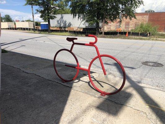 Artsy bike rack outside of Andy's