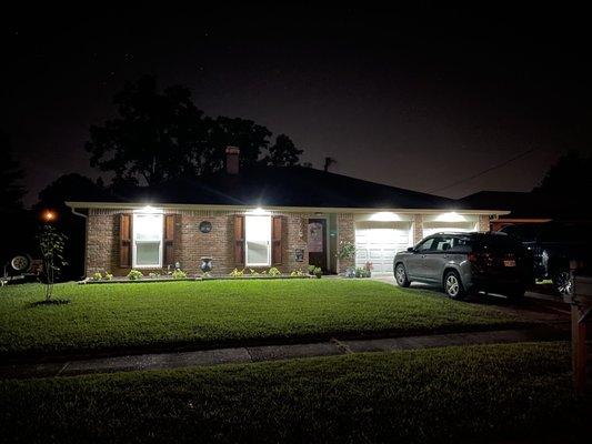 Bluetooth controlled soffit down lighting.