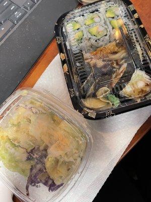 Salad, Shrimp Tempura Roll, California Roll