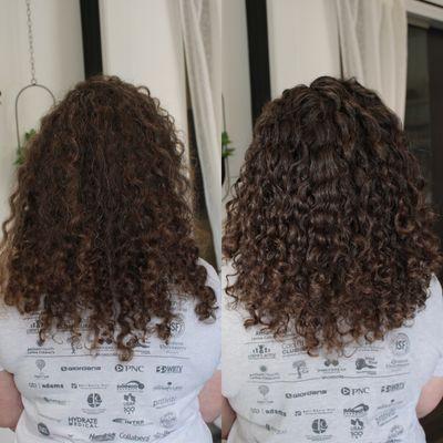 Before and after a curly cut