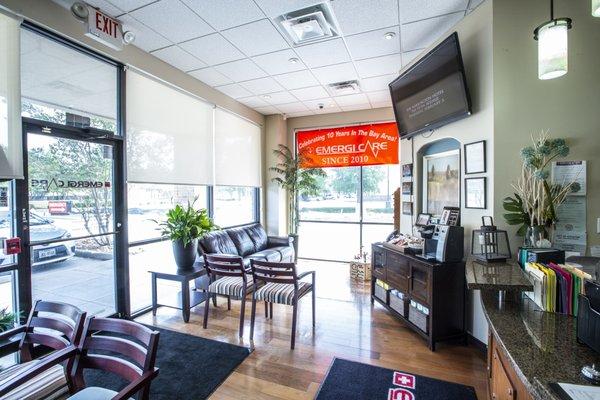 Open waiting room fully stocked with snacks and a big screen TV. We don't make you wait at all, so unfortunately you won't see much of this