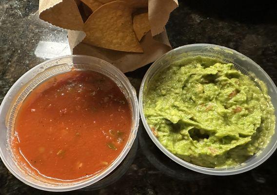 Salsa, chips and guacamole. Delicious!