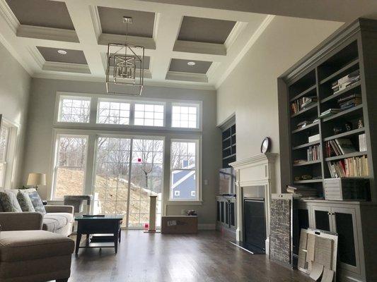 Coffered ceiling and bookshelf built in