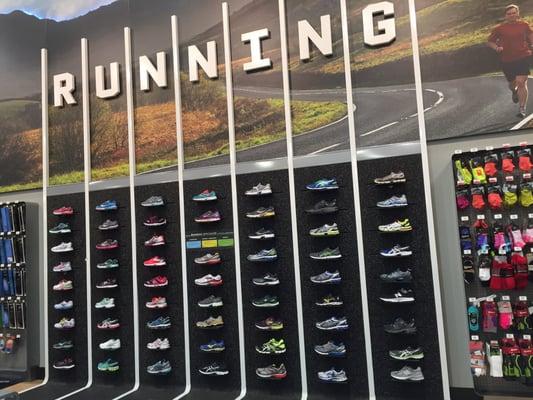 wall of running shoes