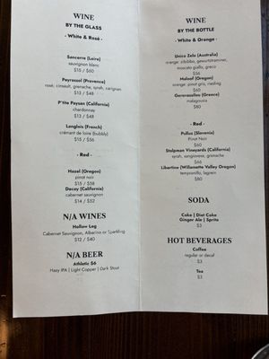 Wine + Bev menu