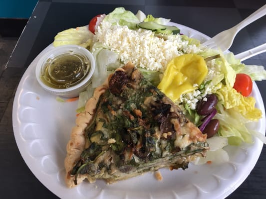 Mushroom & spinach quiche with Greek salad