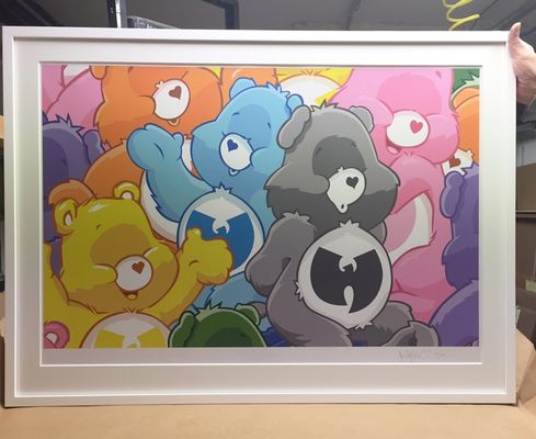 Super cute WuTang Care Bear limited edition print for a new young collector. Larson high gloss white frame with a clean white 8ply mat