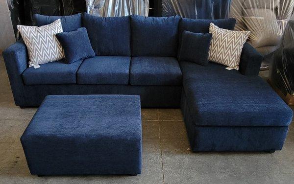 Blue Sofa Chaise Sectional and ottoman