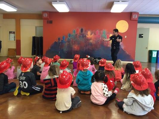 Learning about fire safety.