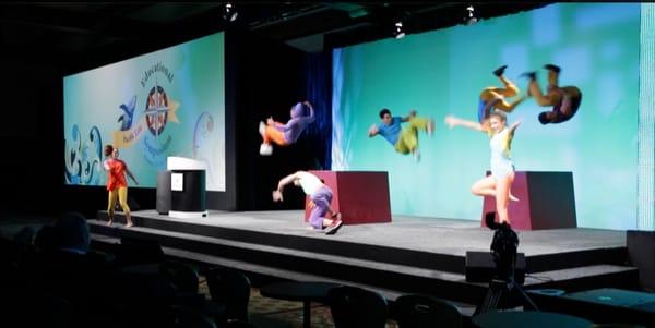 The team takes over the stage with parkour and acrobatics at 8am to kick of Pacific Life's opening session!