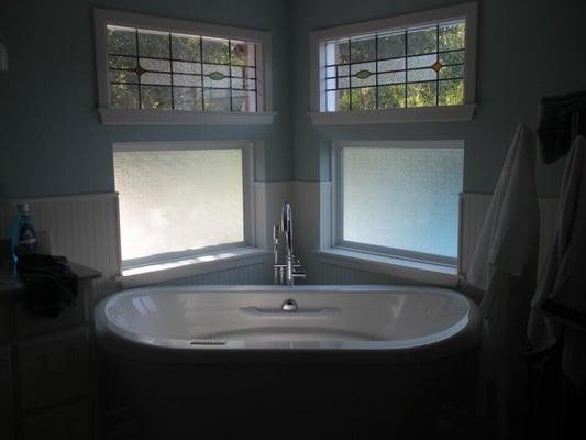 Free standing corner tub from a new construction job we completed for Covenant Construction.