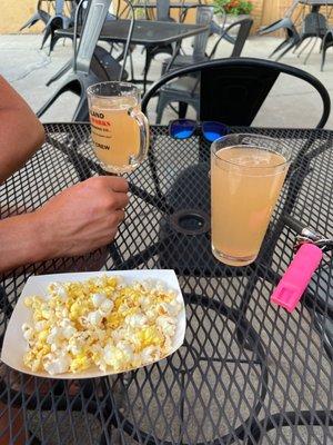 Two lemonades and popcorn