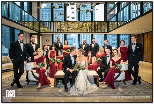 Wedding party portrait at The Langham Hotel Chicago.