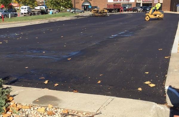 After photo of commercial Plaza parking lot resurfaced