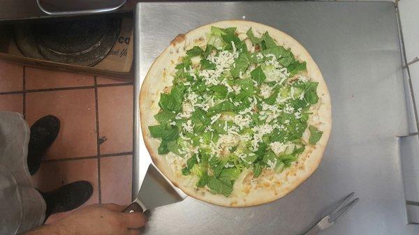 Not on the menu Grilled chicken  CAESAR SALAD PIZZA!!!!  (John's special secret) Must try