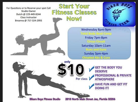 Biker Boyz fitness studio is now offering classes!!!!