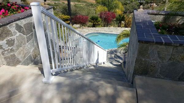 New aluminum hand railing. Pickets are 3/4" square. Pre-fabricated hand railing allows for easy and affordable installation.