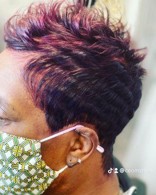 Short spikes relaxed hair with lift and fashion color