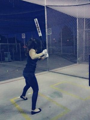 Slow pitch softball. Batting practice. Check out that form.